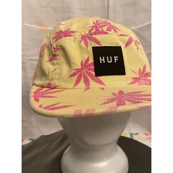 HUF Black Box Cap/Hat, Adjustable Strap back. Yellow/Pink Marijuana Pattern. - Picture 7 of 12